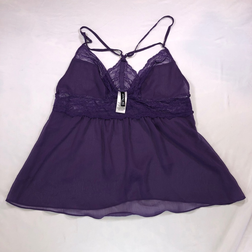 Adore Me Purple Lace Trim Babydoll Camisole Top Strappy Racerback Medium